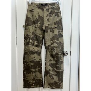 NWOT Lioness Camo Cargo Pant Womens Small Green Brown Wide Leg Carpenter Utility